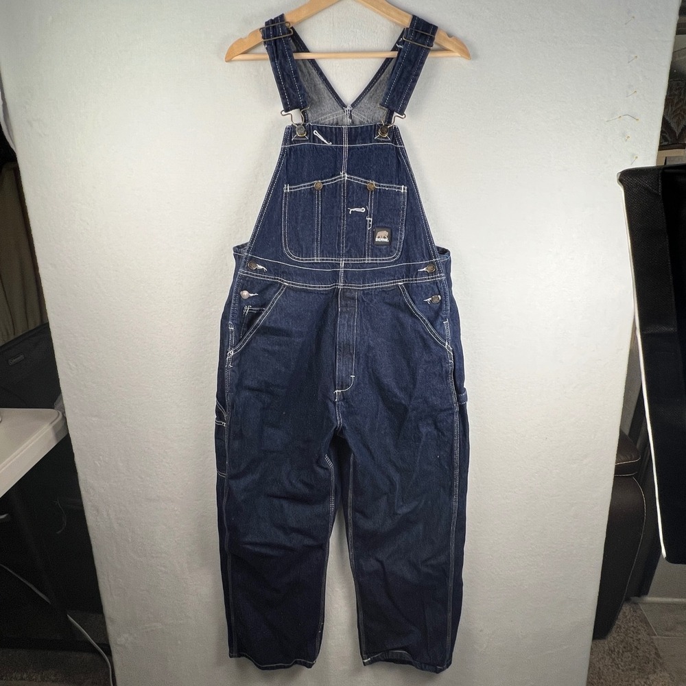 Berne Apparel Mens Dark Wash Denim Bib Overalls Workwear B1212DN 36x30 Blue